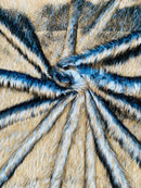 Husky Long Pile Fur Fabric - Blue / Black - Faux Husky Fur Fabric 2 Tone Shaggy Fur By Yard