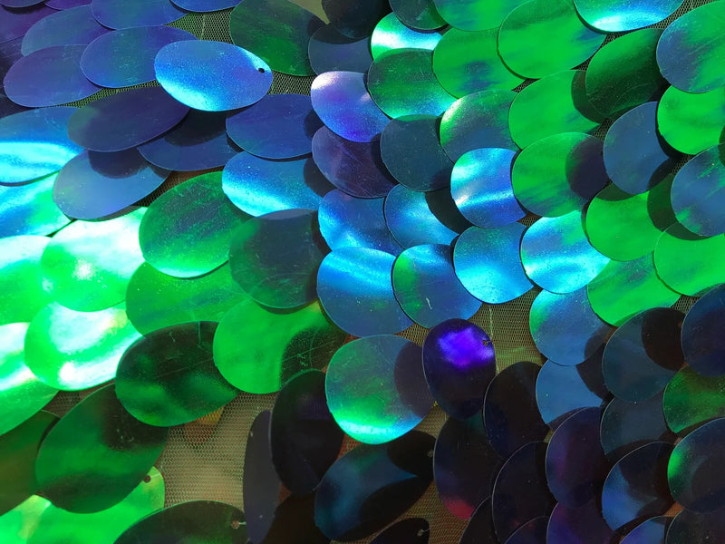 Jumbo Oval Sequins Fabric -  Iridescent Oval Shape Teardrop Sequins Fabric By The Yard (Pick Color)