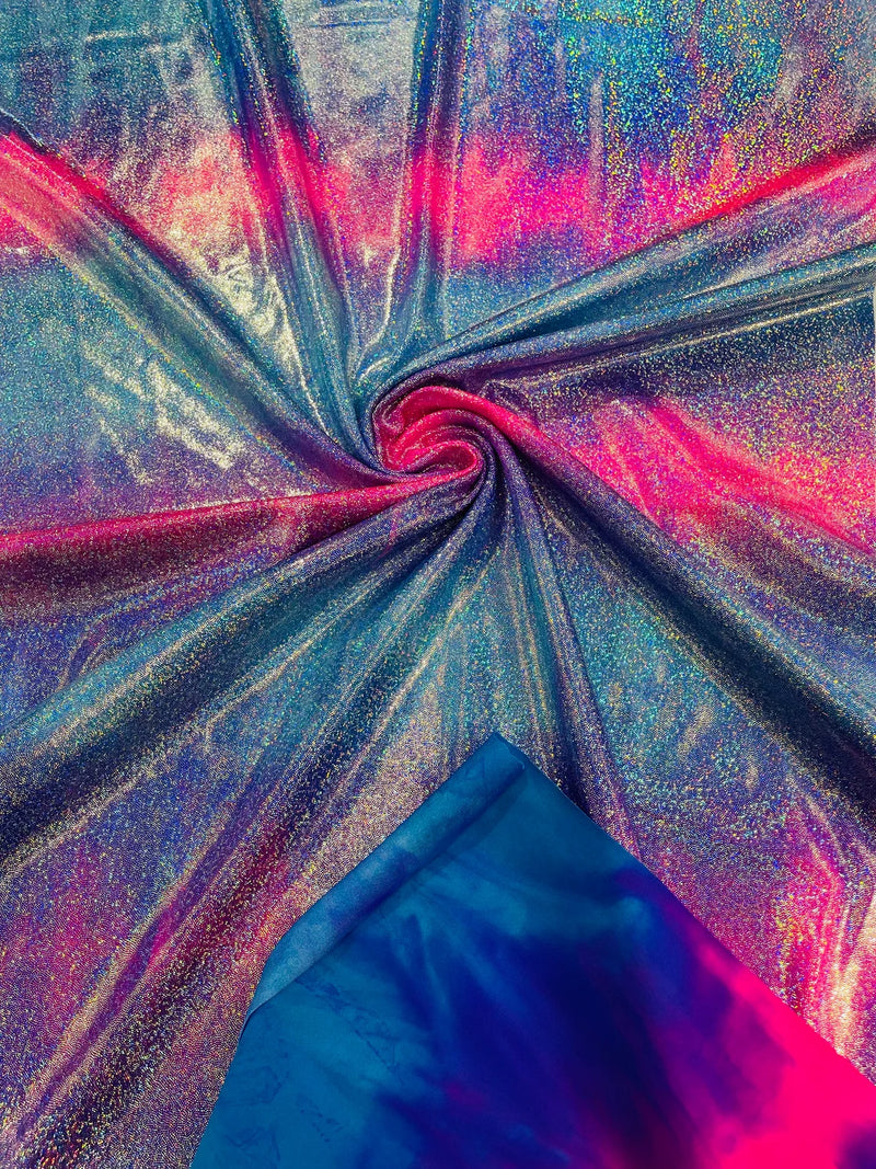Mystique Spandex Foil Fabric - Blue / Hot Pink - Nylon/Spandex Iridescent Foggy Foil Fabric  4 Way Stretch 58/60" By Yard