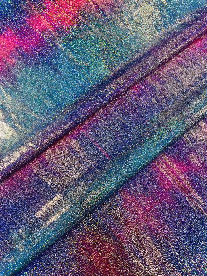 Mystique Spandex Foil Fabric - Blue / Hot Pink - Nylon/Spandex Iridescent Foggy Foil Fabric  4 Way Stretch 58/60" By Yard