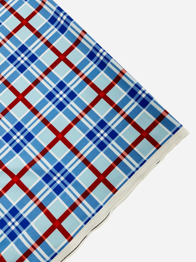 58-60" Plaid Print Milliskin Fabric - Blue - Spandex 4 Way Stretch Plaid Fabric Sold by Yard