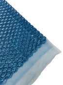 Diamond Net Sequins Fabric - Blue - Geometric Diamond Net Design on Mesh Lace Fabric By Yard
