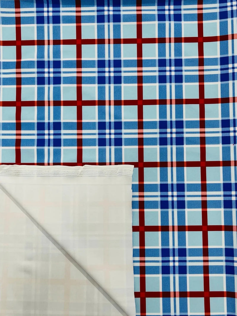 58-60" Plaid Print Milliskin Fabric - Blue - Spandex 4 Way Stretch Plaid Fabric Sold by Yard