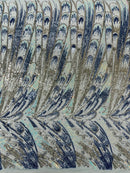 Olivia Sequins Design - Light Blue / Aqua / Silver - 4 Way Stretch Multi Color Sequin Fabric on Mesh Sold By Yard