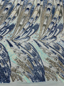 Olivia Sequins Design - Light Blue / Aqua / Silver - 4 Way Stretch Multi Color Sequin Fabric on Mesh Sold By Yard