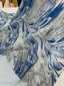 Olivia Sequins Design - Light Blue / Aqua / Silver - 4 Way Stretch Multi Color Sequin Fabric on Mesh Sold By Yard
