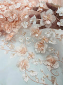 3D Orquidia Floral Lace - Blush - Beautiful Orchid Flower Fabric on Mesh by Yard