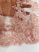 Flower 3D Corded Fabric - Blush - Lace Mesh Fabric Embroidered Floral Design by Yard