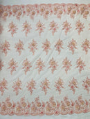 3D Floral Valentina Lace Fabric - Blush - Sequins and Beads on Flower Design Fabric By Yard