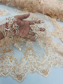 Floral Cluster Beaded Fabric - Blush - Embroidered Flower Beaded Fabric Sold By Yard