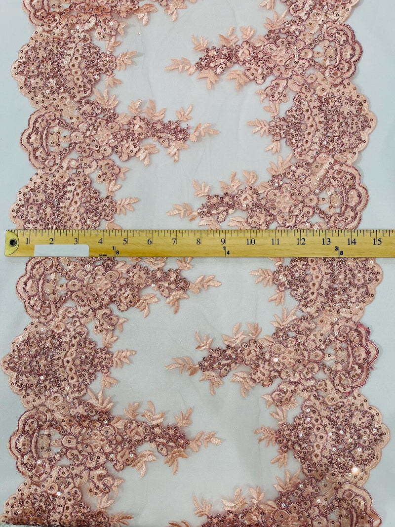 15" Floral Metallic Pattern Lace Table Runner - Metallic Table Runner Sold By Yard