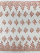 Flower 3D Corded Fabric - Blush - Lace Mesh Fabric Embroidered Floral Design by Yard