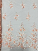 3D Orquidia Floral Lace - Blush - Beautiful Orchid Flower Fabric on Mesh by Yard