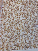 Floral Plant Bead Design - Blush - Beaded Flower Plants Embroidered  Sequins Fabric By Yard