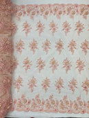 3D Floral Valentina Lace Fabric - Blush - Sequins and Beads on Flower Design Fabric By Yard