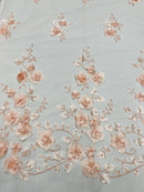 3D Orquidia Floral Lace - Blush - Beautiful Orchid Flower Fabric on Mesh by Yard