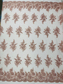 Flower Lace Sequins Fabric - Blush - Embroidered Floral Pattern Fabric with Sequins on Lace By Yard
