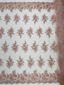 Flower Lace Sequins Fabric - Blush - Embroidered Floral Pattern Fabric with Sequins on Lace By Yard