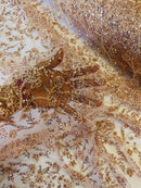 Floral Plant Bead Design - Blush - Beaded Flower Plants Embroidered  Sequins Fabric By Yard