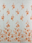 Floral 3D Pearl Fabric - Blush Peach - Embroidered Single Border Flower Design Pearl Fabric By Yard