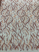 Floral & Leaf Pattern Bead Fabric - Blush Pink - Embroidered Beaded Rhinestone on a Mesh, Sold By Yard