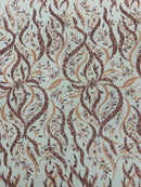 Floral & Leaf Pattern Bead Fabric - Blush Pink - Embroidered Beaded Rhinestone on a Mesh, Sold By Yard