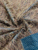 Metallic Fringe Eyelash / Feather - Brown / Gold - Embroidered Fabric with Hanging Details 2 Way Stretch By Yard