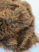 Metallic Fringe Eyelash / Feather - Brown / Gold - Embroidered Fabric with Hanging Details 2 Way Stretch By Yard