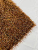 Metallic Fringe Eyelash / Feather - Brown / Gold - Embroidered Fabric with Hanging Details 2 Way Stretch By Yard