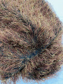 Metallic Fringe Eyelash / Feather - Brown / Gold - Embroidered Fabric with Hanging Details 2 Way Stretch By Yard