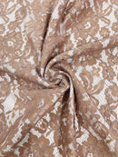 Corded Floral Plant Fabric - Brown - Floral Corded Lace Flower Fabric Sold By Yard