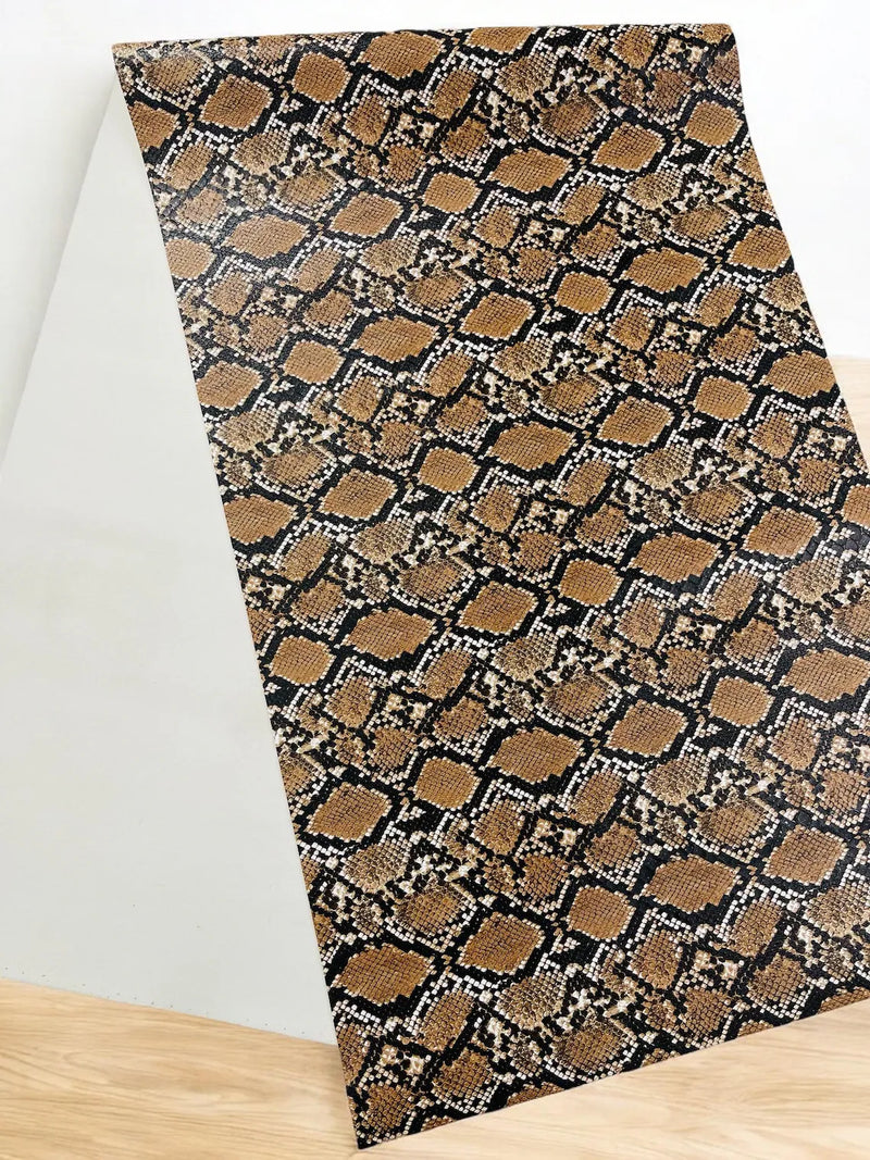 Python Snake Print Vinyl Fabric - Brown -  Faux Animal Snake Print Vinyl Fabric Sold by Yard