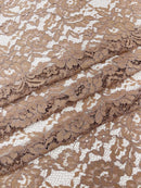 Corded Floral Plant Fabric - Brown - Floral Corded Lace Flower Fabric Sold By Yard