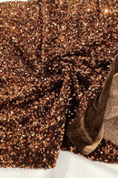 58/60" Velvet Sequins Stretch Fabric - Brown - Velvet Sequins 2 Way Stretch By Yard
