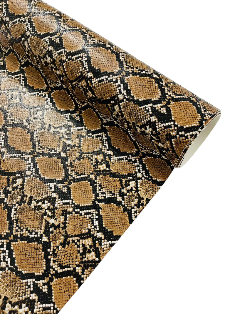 Python Snake Print Vinyl Fabric - Brown -  Faux Animal Snake Print Vinyl Fabric Sold by Yard