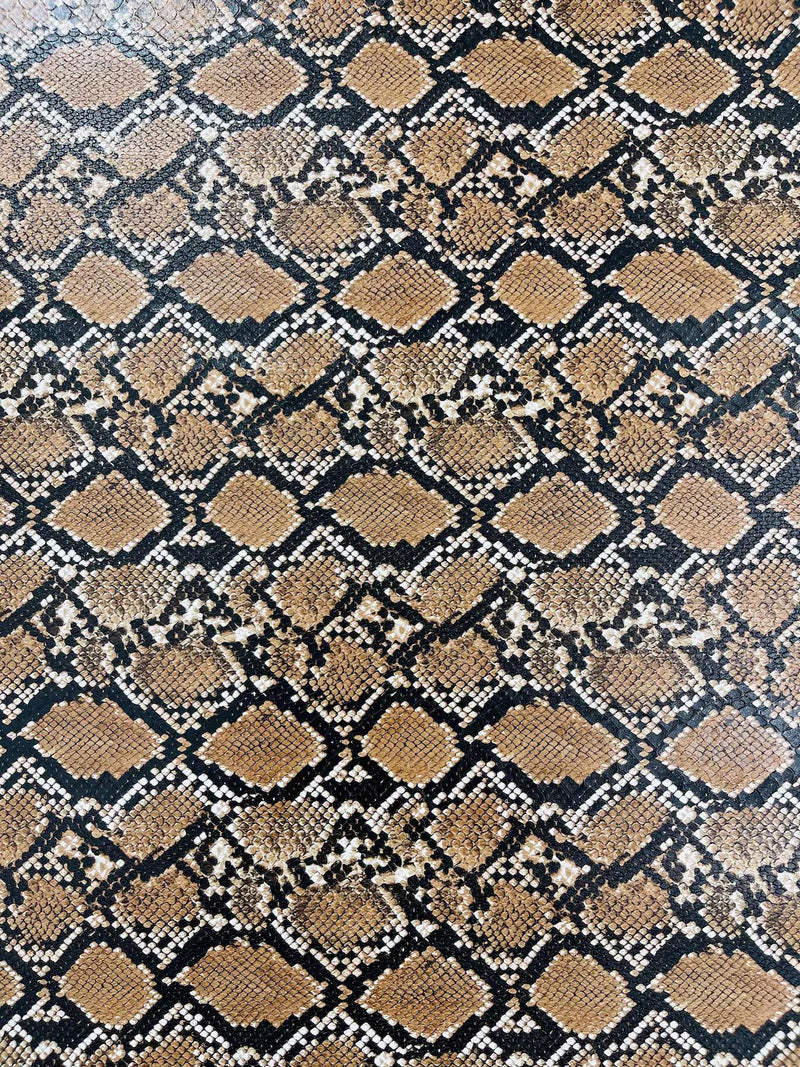 Python Snake Print Vinyl Fabric - Brown -  Faux Animal Snake Print Vinyl Fabric Sold by Yard