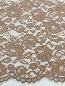 Corded Floral Plant Fabric - Brown - Floral Corded Lace Flower Fabric Sold By Yard