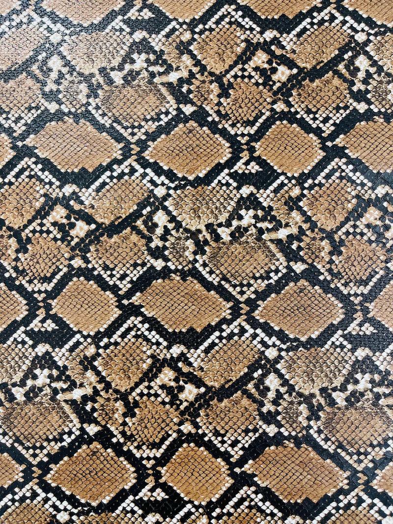 Python Snake Print Vinyl Fabric - Brown -  Faux Animal Snake Print Vinyl Fabric Sold by Yard