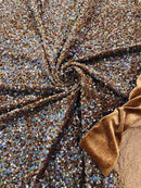 58/60" Velvet Sequins Stretch Fabric - Brown Hologram - Velvet Sequins 2 Way Stretch Sold By Yard