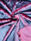 Husky Long Pile Fur Fabric - Burgundy / Black - Faux Husky Fur Fabric 2 Tone Shaggy Fur By Yard