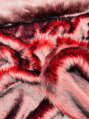 Husky Long Pile Fur Fabric - Burgundy / Black - Faux Husky Fur Fabric 2 Tone Shaggy Fur By Yard