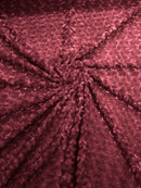 Minky Rose Swirl Fabric - Burgundy - 58" Blossom Ball Rosebud Plush Fur Soft Fabric By Yard