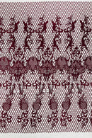 Damask Diamond Net Lace Fabric - Burgundy - Damask Design Embroidered on Lace Mesh Fabric by Yard