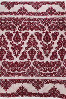 My Lady Beaded Fabric - Burgundy - Damask Beaded Sequins Embroidered Fabric By Yard