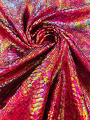 Burgundy Iridescent Illusion Anaconda Foil Printed On Stretch Velvet - Sold By The Yard