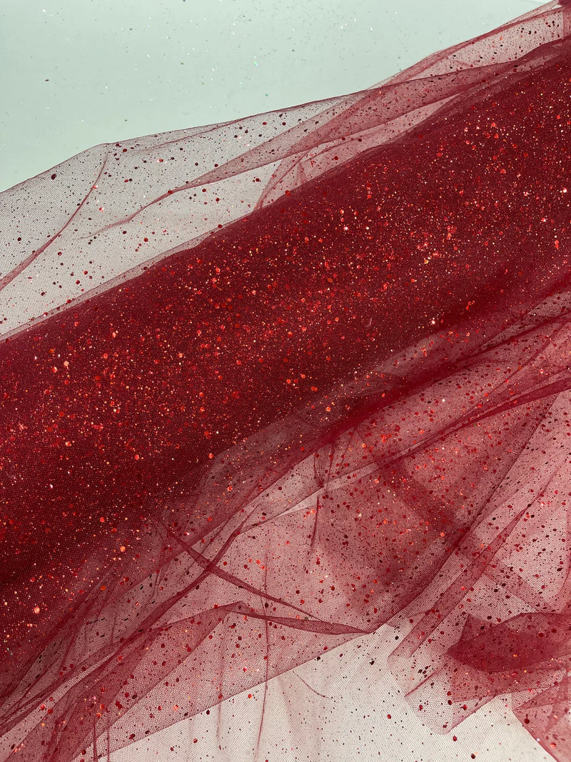 Sparkle Tulle Glitter Fabric - Burgundy - Tulle Fabric with Sparkle Glitter Sold By Yard