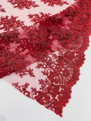 Isabela Design - Burgundy - Embroidery Beaded Fabric With Sequin on a Mesh Fabric by the yard