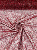 Beaded Mesh 3D Fabric - Burgundy - Beaded Lace Mesh Fabric Embroidered with Small Sequins Sold By Yard
