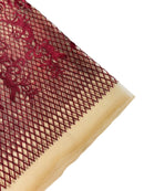 Damask Diamond Net Lace Fabric - Burgundy - Damask Design Embroidered on Lace Mesh Fabric by Yard