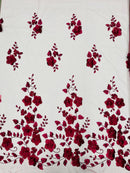 3D Orquidia Floral Lace - Burgundy - Beautiful Orchid Flower Fabric on Mesh by Yard